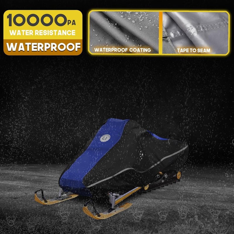 LI LIBZAKI LIBZAKI Snowmobile Cover Waterproof Sled Ski Cover 600D Heavy Duty Oxford Fabric Freeze-Resistant Down to -40°F Compatible with Polaris,Ski-Doo,Arctic Cat,Yamaha,Lynx,Camso,CFMOTO 126"-145" Blue - Image 3